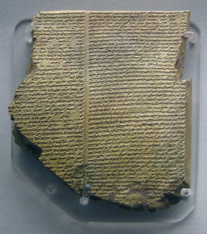 Clay tablet inscribed in cuneiform with the flood story from Tablet XI of the Epic of Gilgamesh, held in the British Museum