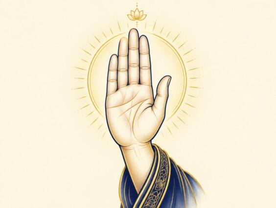 Illustration of a raised open palm in Abhaya Mudra, the gesture of fearlessness
