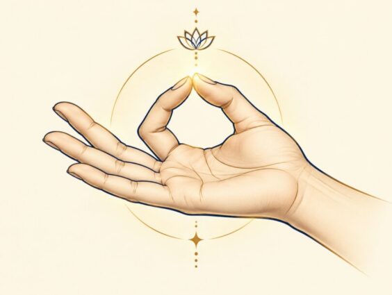 Illustration of a hand in Gyan Mudra with the thumb and index finger tips touching