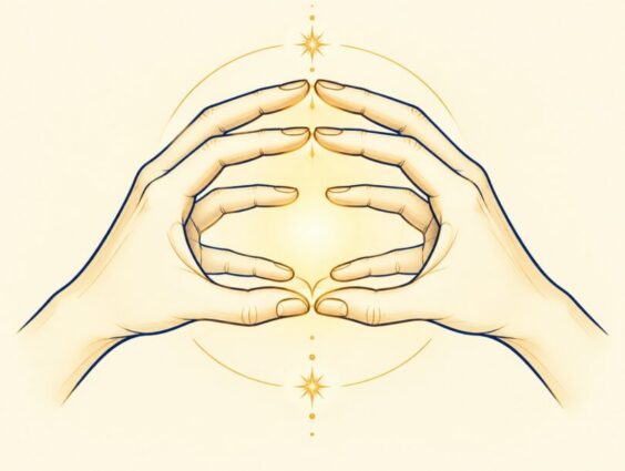 Illustration of two hands in Hakini Mudra with all ten fingertips touching in a rounded dome